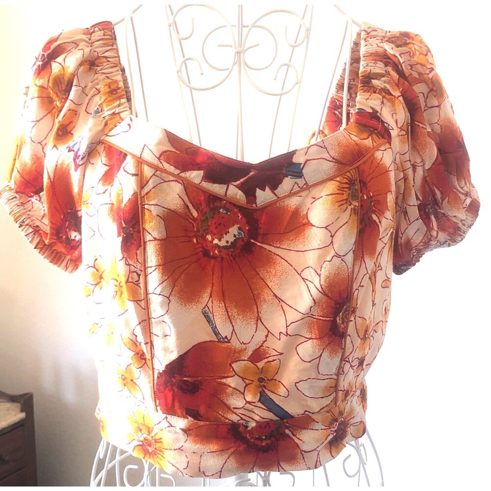 Band Of The Free Bohemian Floral Crop Top Size Med India Rayon